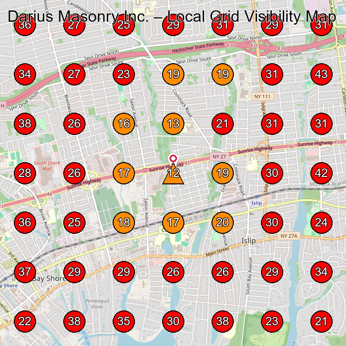 Darius Masonry Inc. GeoGrid visibility map for Chimney Services in Islip